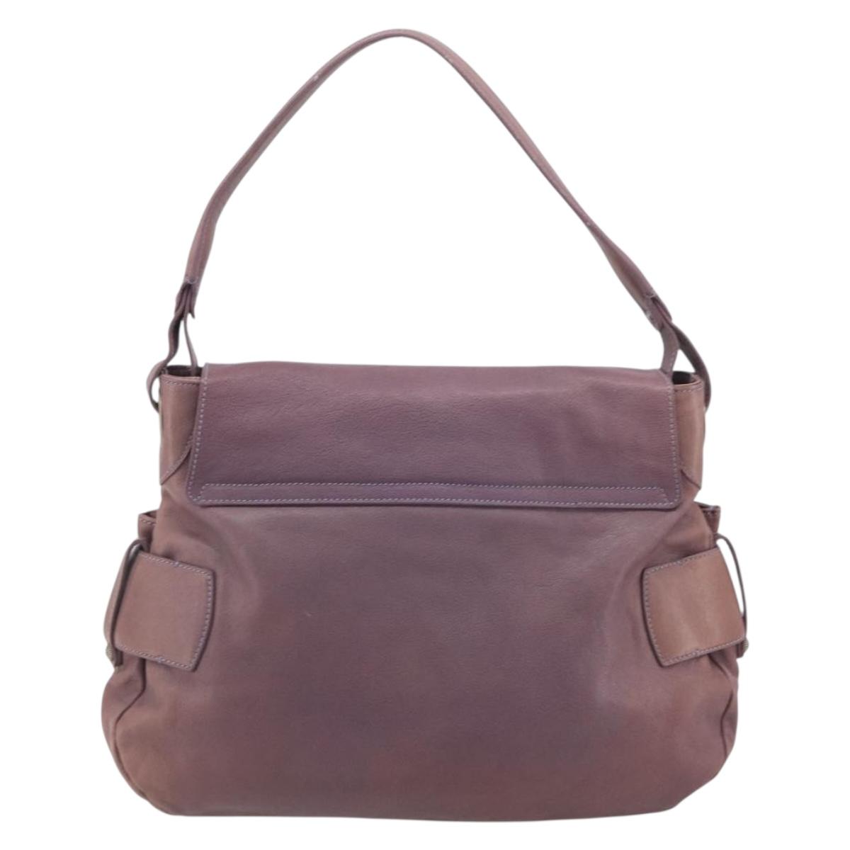 Salvatore Ferragamo Gancini Shoulder Bag Leather Purple Silver Auth BA14654