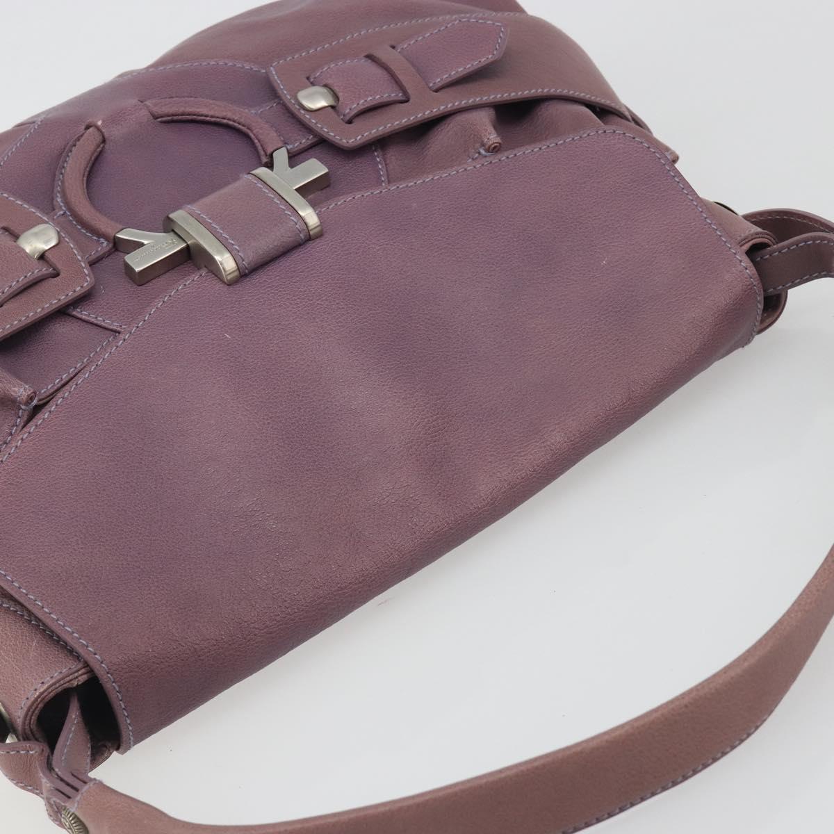 Salvatore Ferragamo Gancini Shoulder Bag Leather Purple Silver Auth BA14654