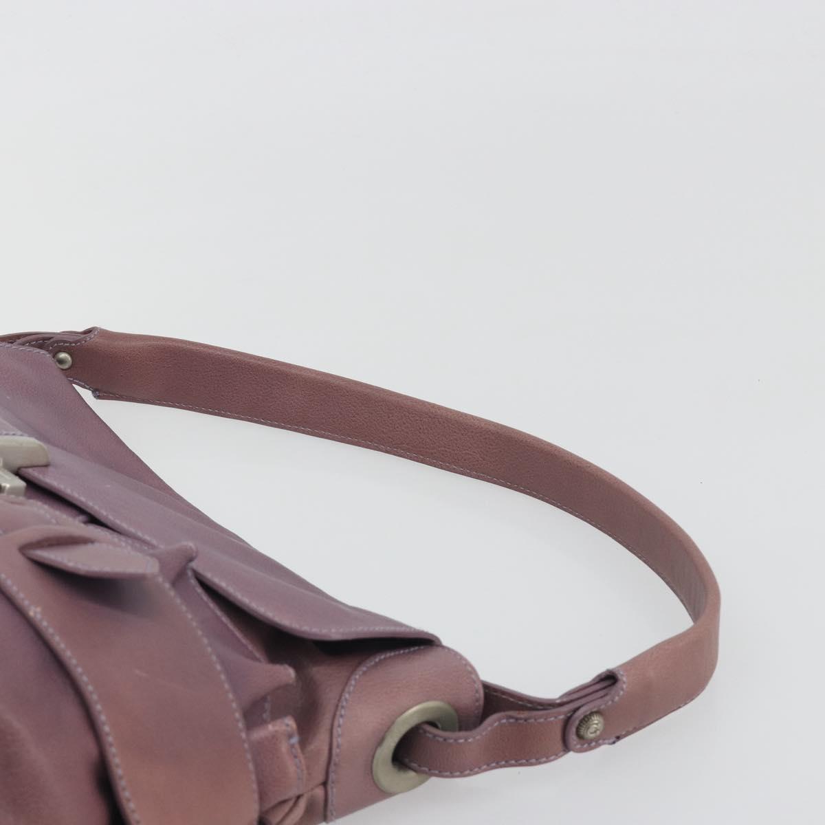 Salvatore Ferragamo Gancini Shoulder Bag Leather Purple Silver Auth BA14654