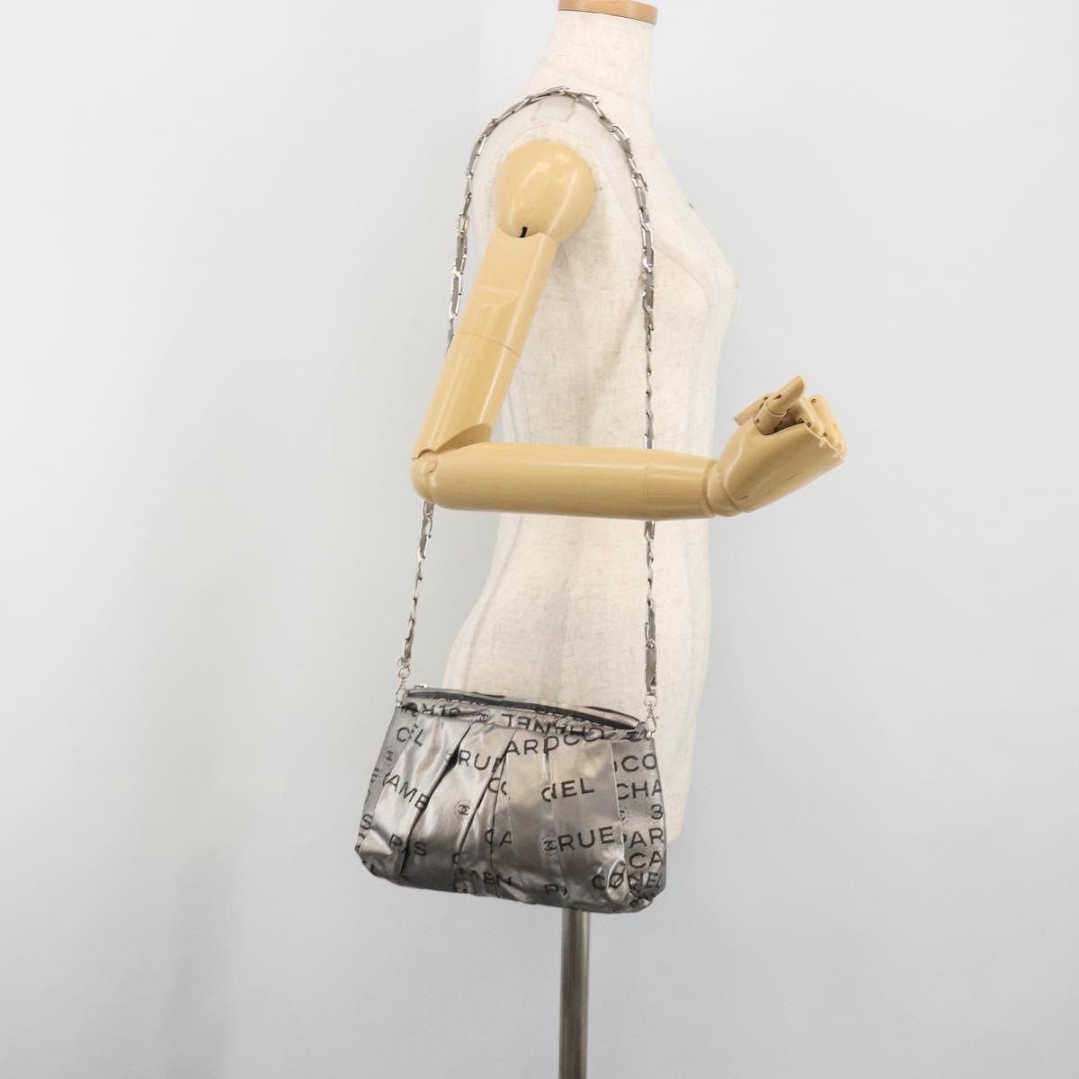 CHANEL Unlimited Chain Shoulder Bag Nylon Silver CC Auth BA14669V