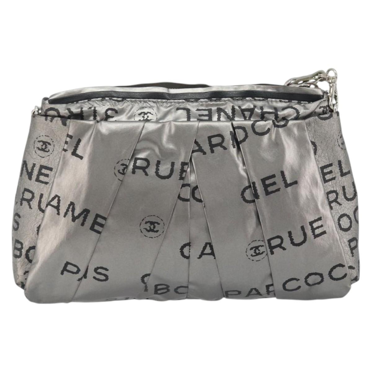 CHANEL Unlimited Chain Shoulder Bag Nylon Silver CC Auth BA14669V