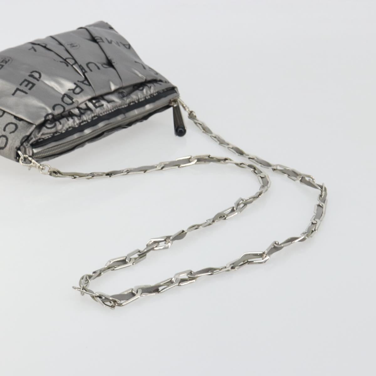 CHANEL Unlimited Chain Shoulder Bag Nylon Silver CC Auth BA14669V