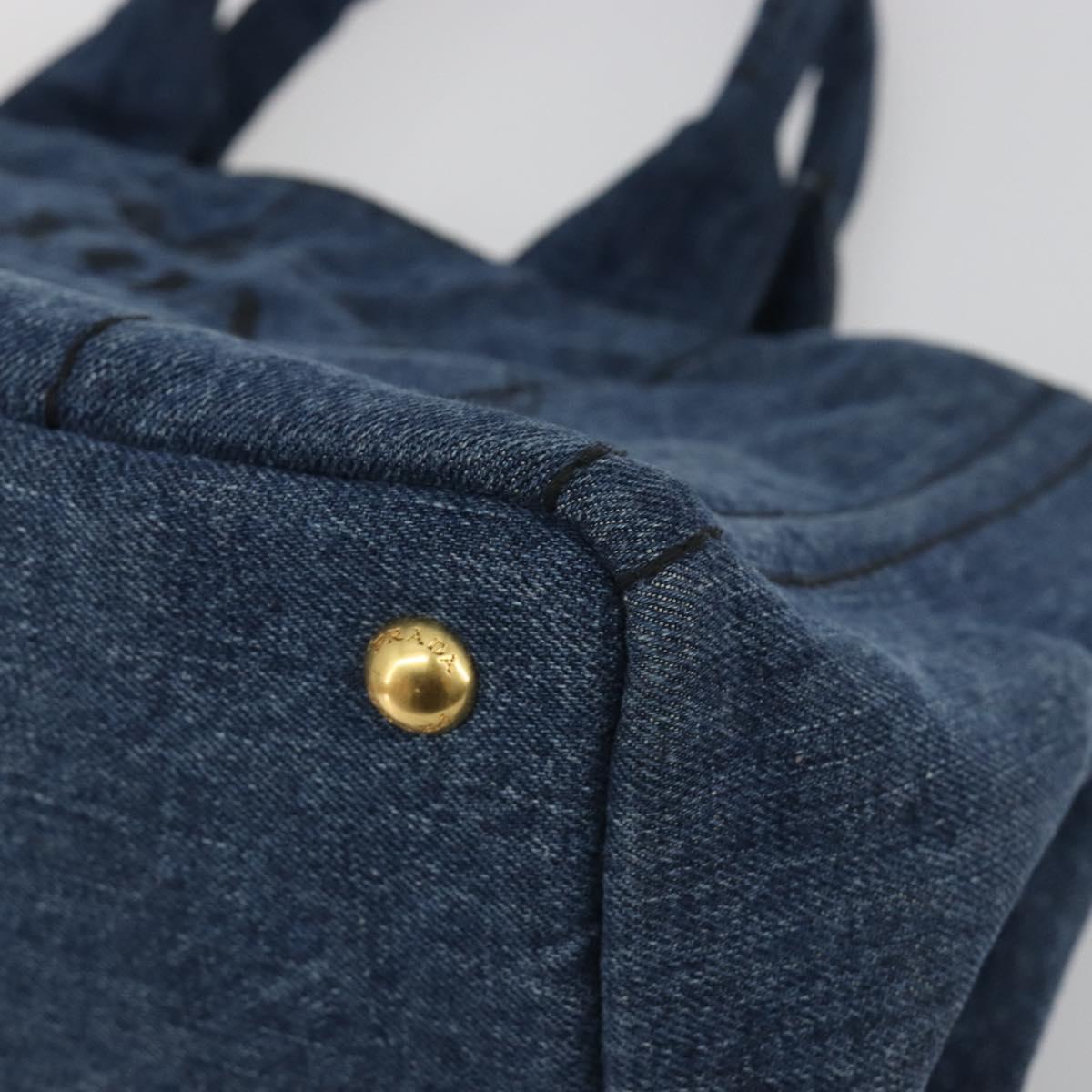 PRADA Canapa MM Hand Bag Denim Blue Auth BA14679A