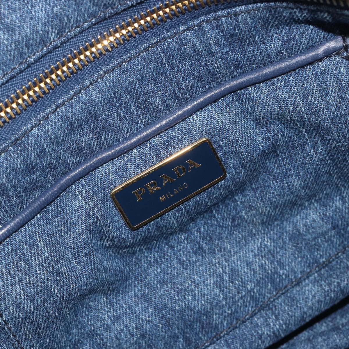 PRADA Canapa MM Hand Bag Denim Blue Auth BA14679A