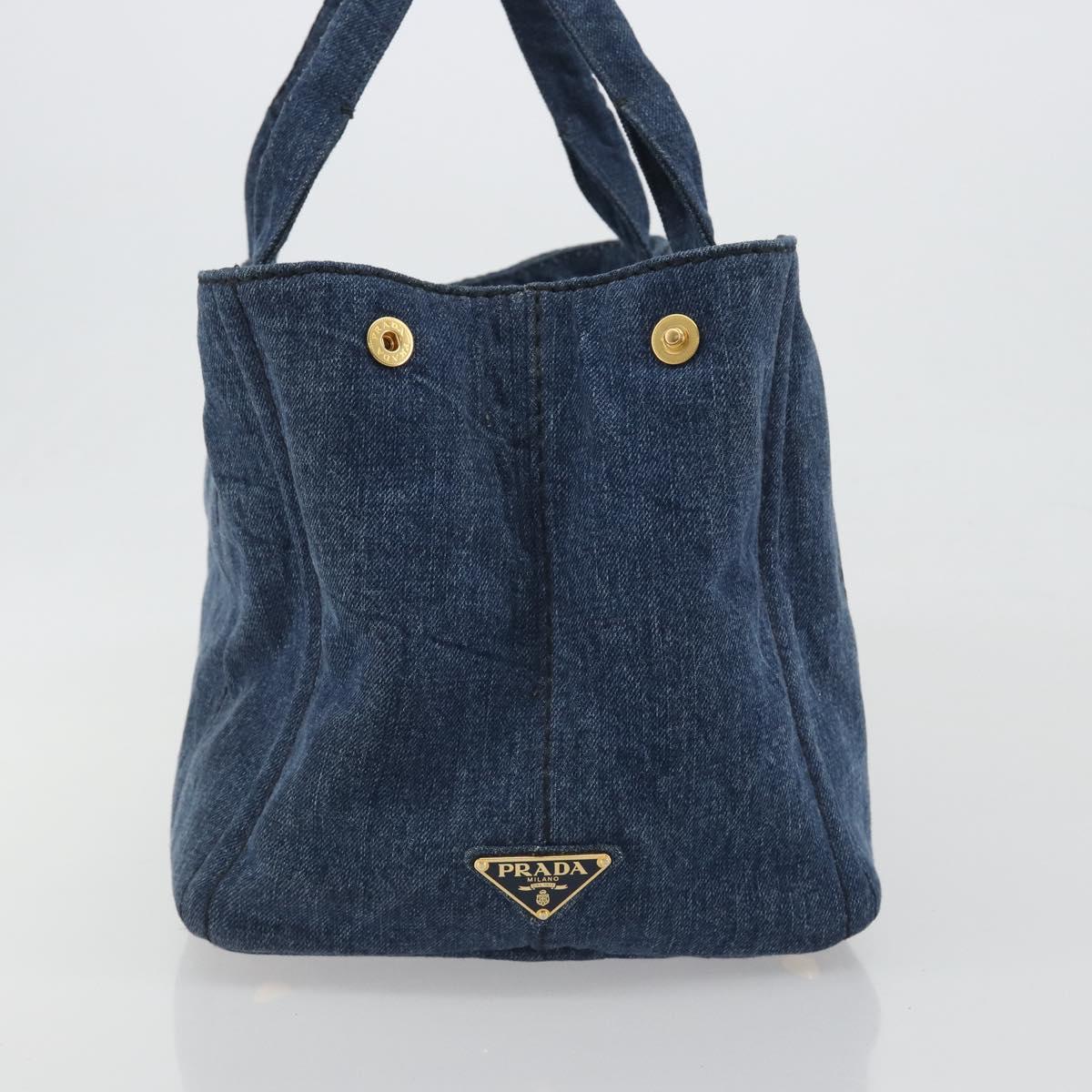 PRADA Canapa MM Hand Bag Denim Blue Auth BA14679A