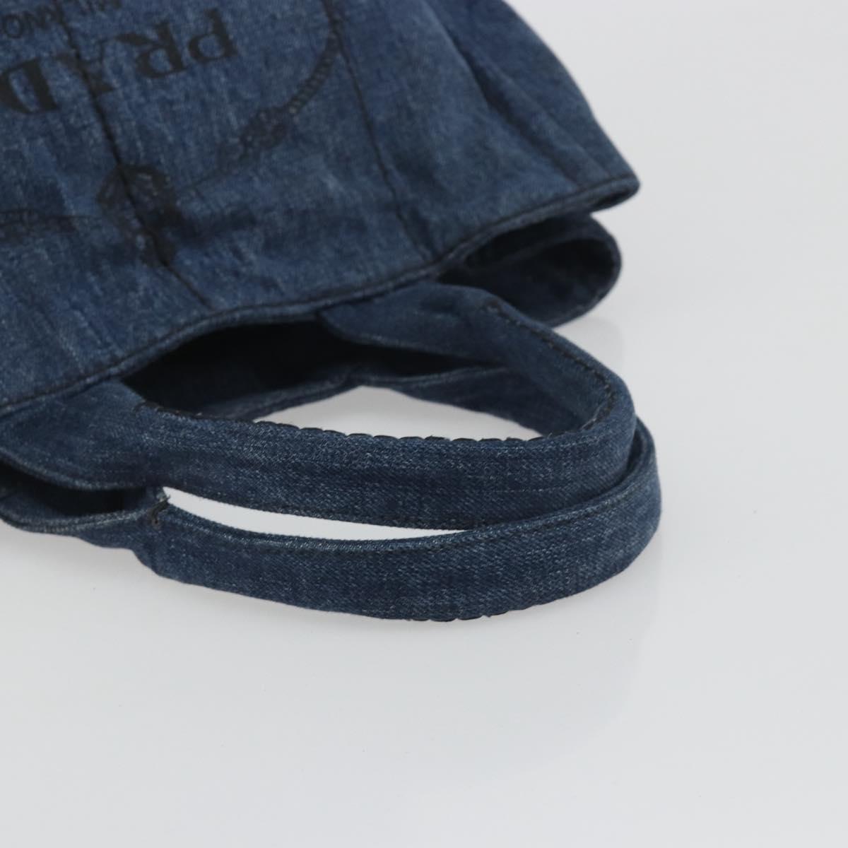 PRADA Canapa MM Hand Bag Denim Blue Auth BA14679A