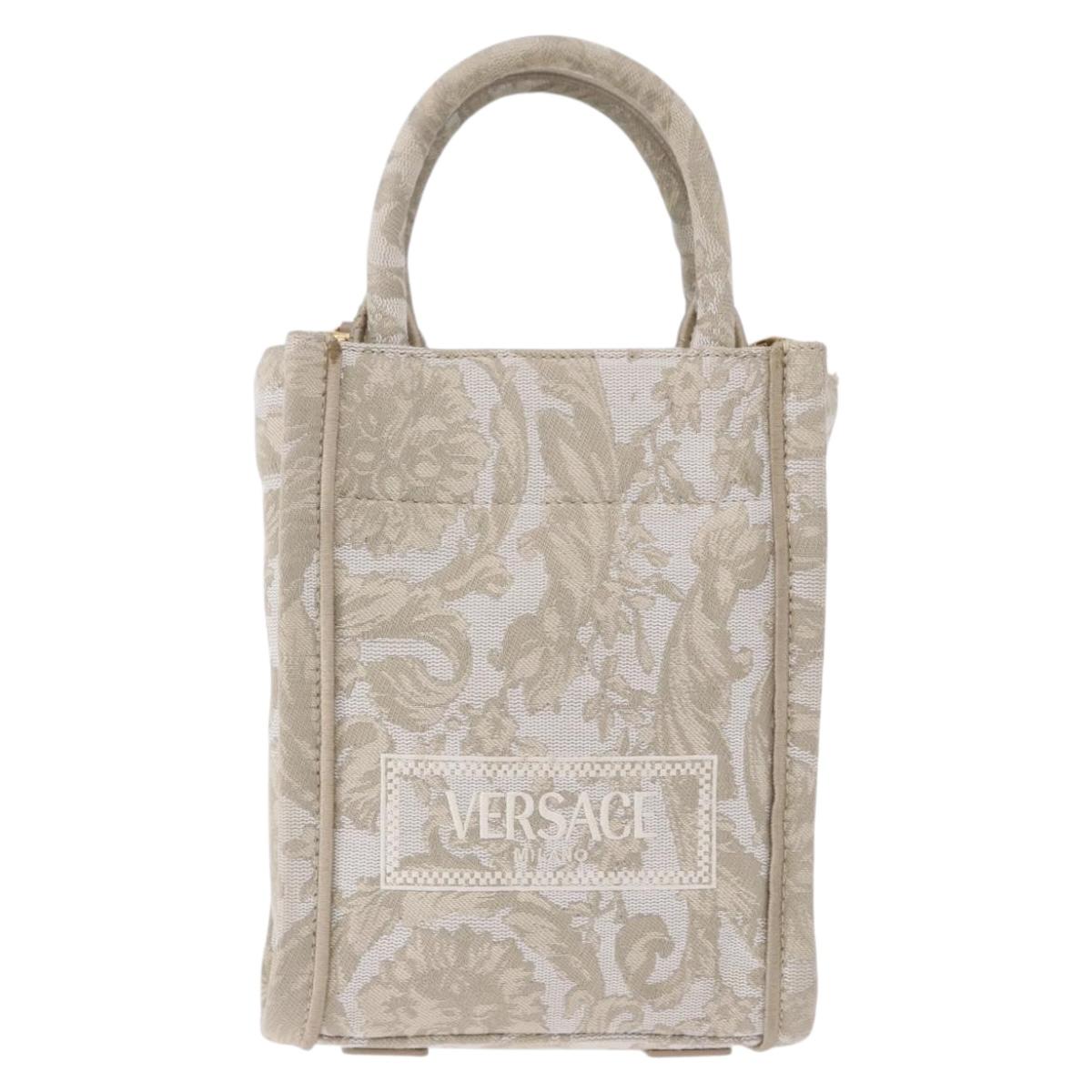 VERSACE Barocco Thena Mini Tote Bag Canvas 2way Beige Gold Tone Auth BA14680V