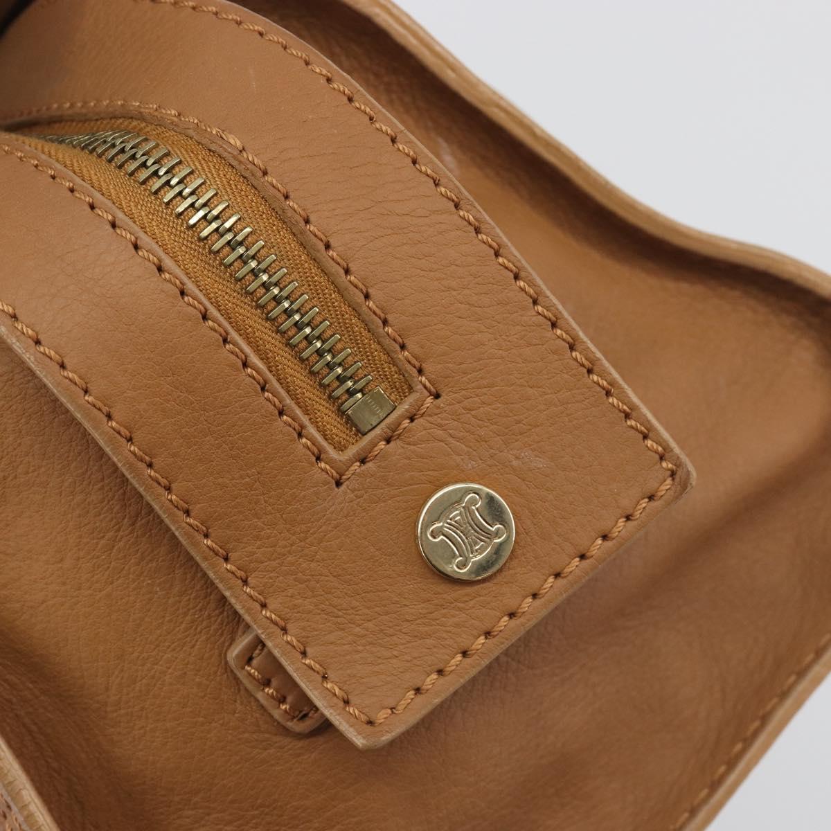 CELINE Hand Bag Leather Brown Gold Tone Auth BA14681V