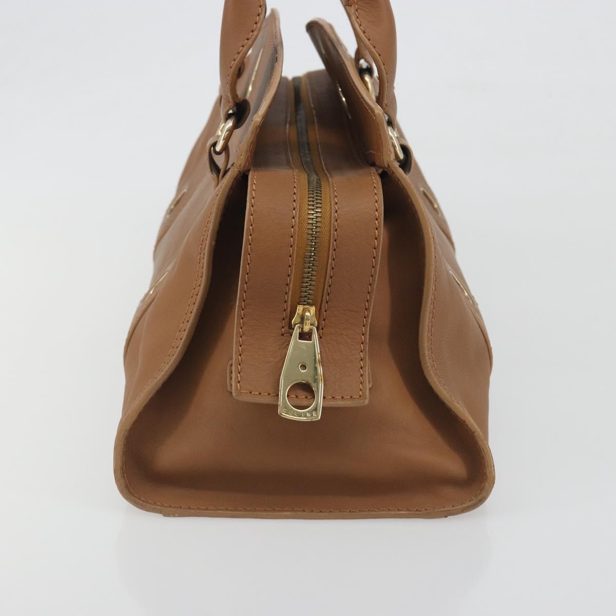 CELINE Hand Bag Leather Brown Gold Tone Auth BA14681V