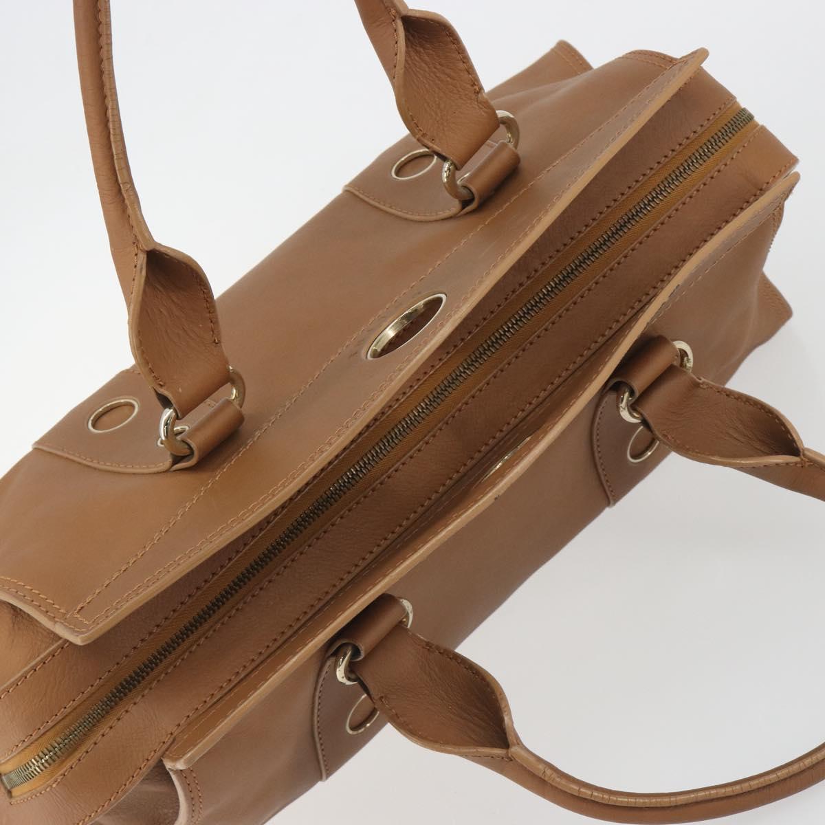 CELINE Hand Bag Leather Brown Gold Tone Auth BA14681V