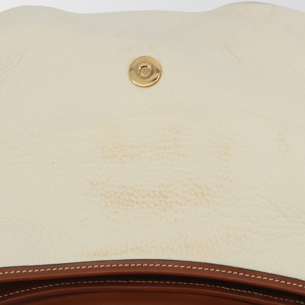 Salvatore Ferragamo Gancini Shoulder Bag Leather White Gold Tone Auth BA14684