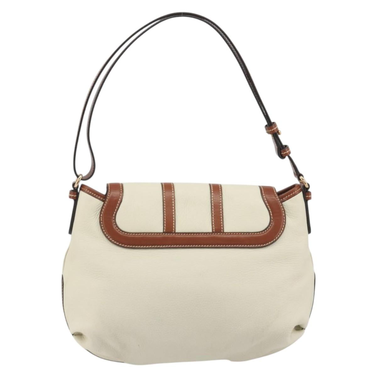 Salvatore Ferragamo Gancini Shoulder Bag Leather White Gold Tone Auth BA14684