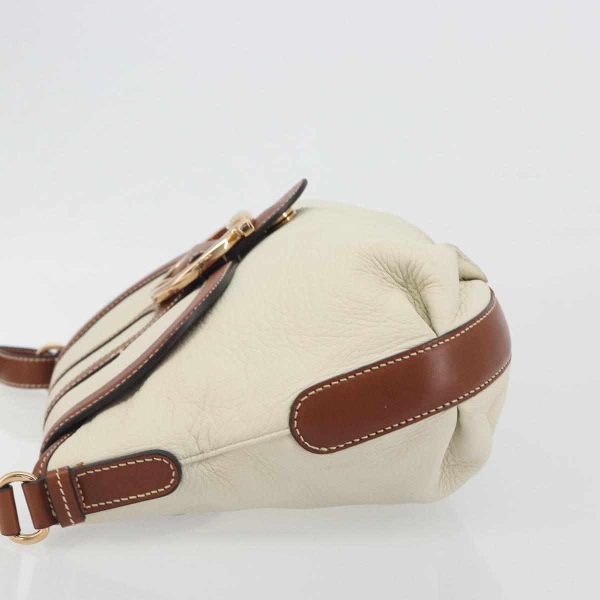 Salvatore Ferragamo Gancini Shoulder Bag Leather White Gold Tone Auth BA14684