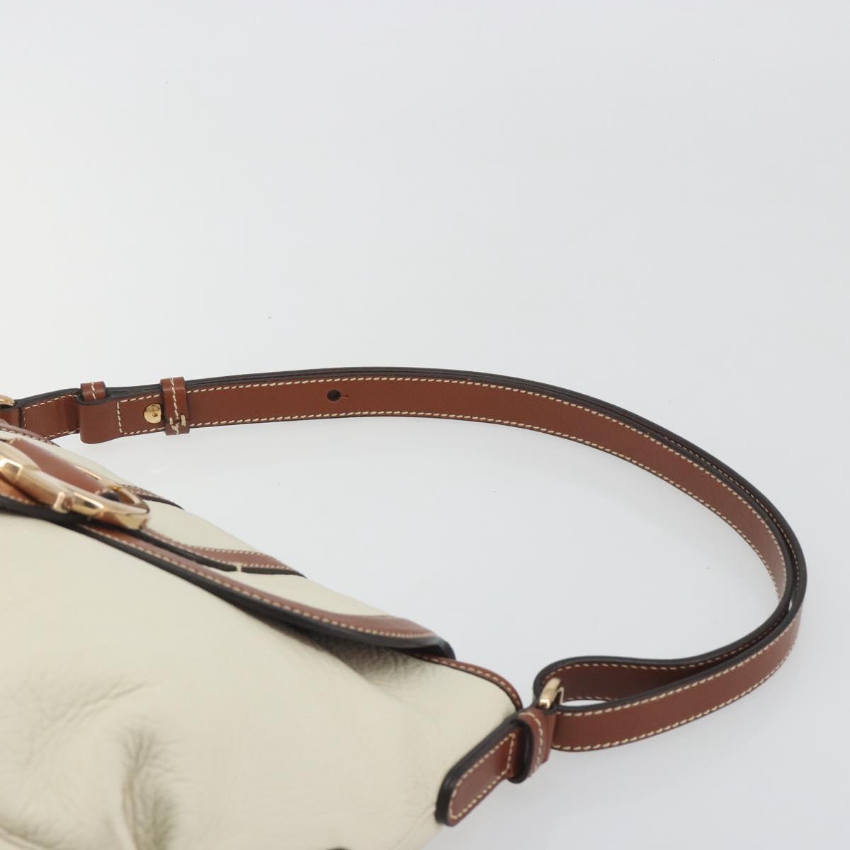 Salvatore Ferragamo Gancini Shoulder Bag Leather White Gold Tone Auth BA14684