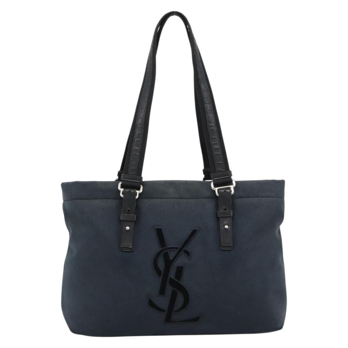SAINT LAURENT Kahala Tote Bag Canvas Black Silver 135485 Auth BA14685A