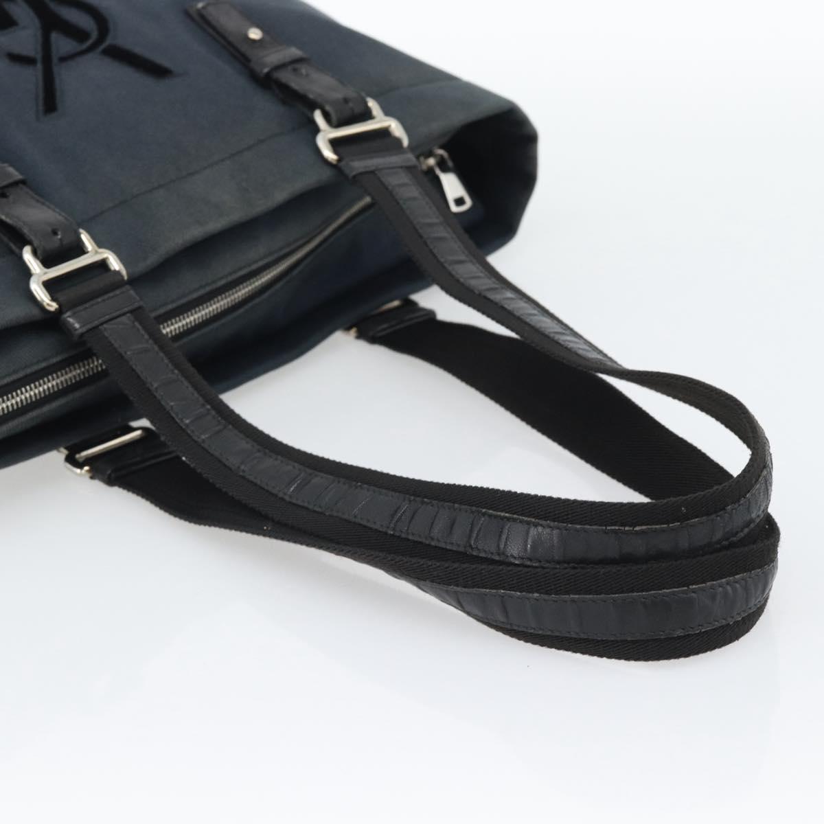 SAINT LAURENT Kahala Tote Bag Canvas Black Silver 135485 Auth BA14685A