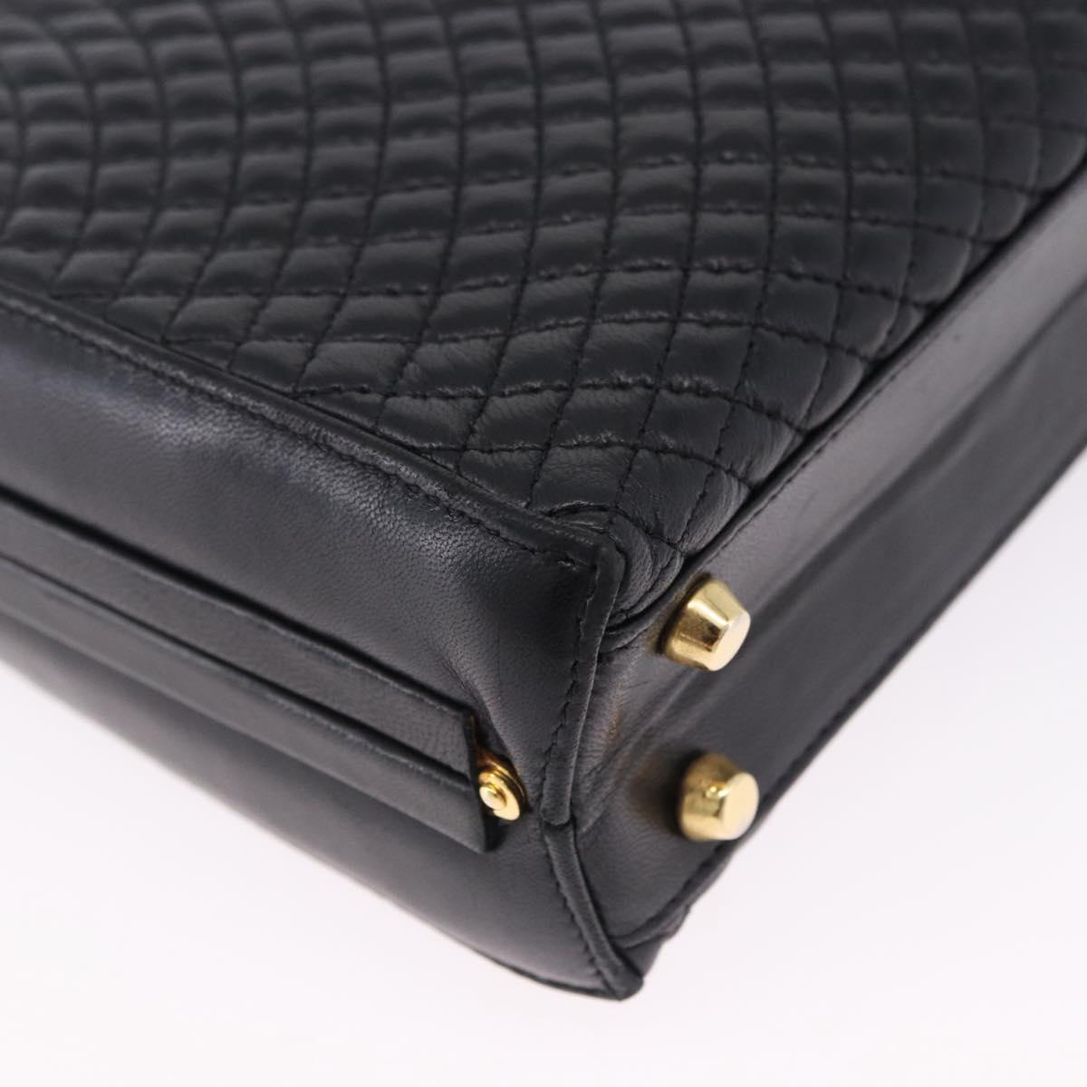 BALLY Hand Bag Leather 2way Black Gold Tone Auth BA14687A