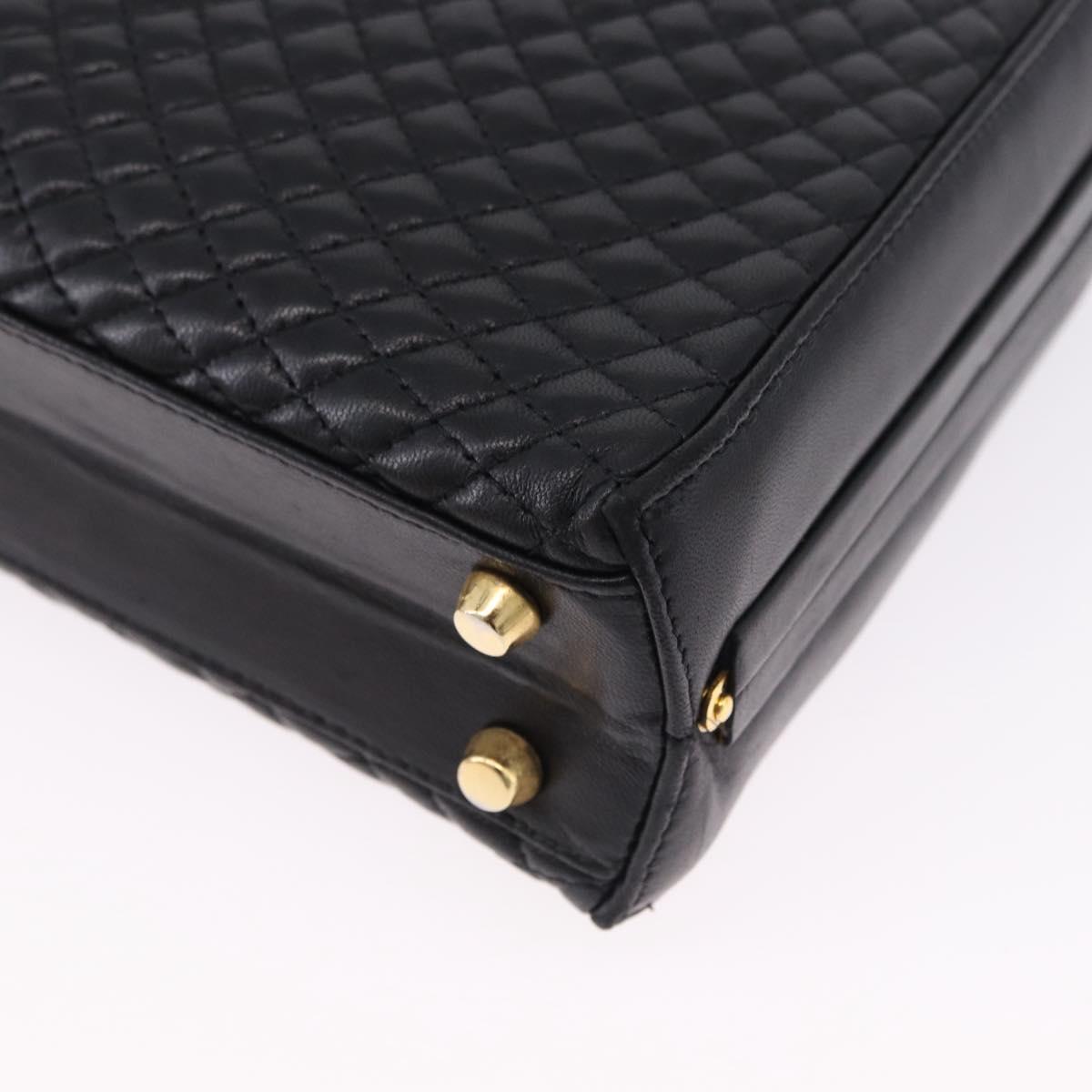 BALLY Hand Bag Leather 2way Black Gold Tone Auth BA14687A