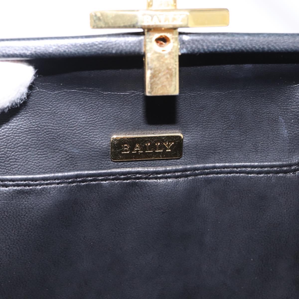 BALLY Hand Bag Leather 2way Black Gold Tone Auth BA14687A