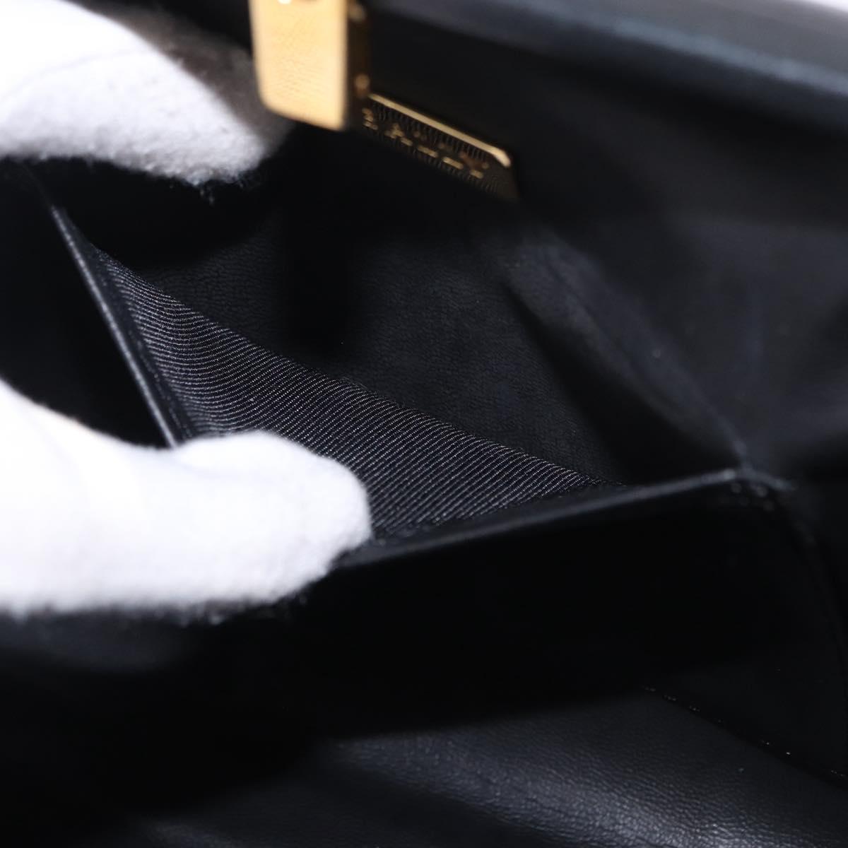 BALLY Hand Bag Leather 2way Black Gold Tone Auth BA14687A
