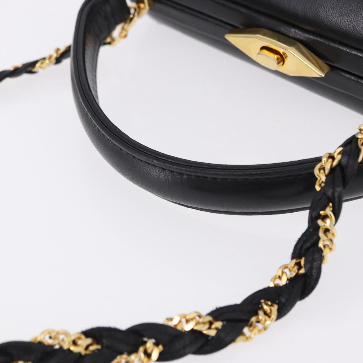 BALLY Hand Bag Leather 2way Black Gold Tone Auth BA14687A