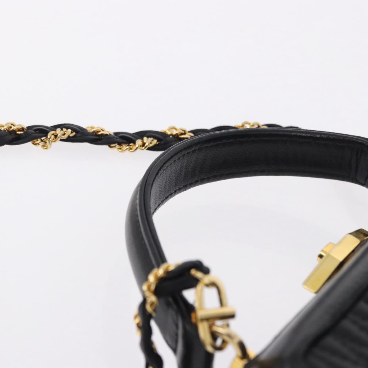 BALLY Hand Bag Leather 2way Black Gold Tone Auth BA14687A