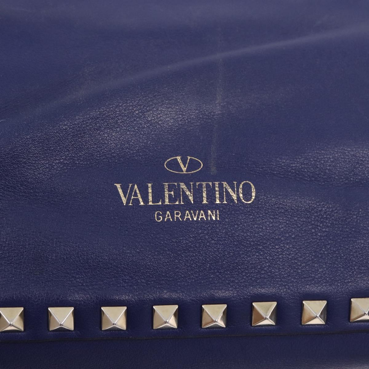 VALENTINO Studs Tote Bag Leather 2way Blue Gold Tone Auth BA14688