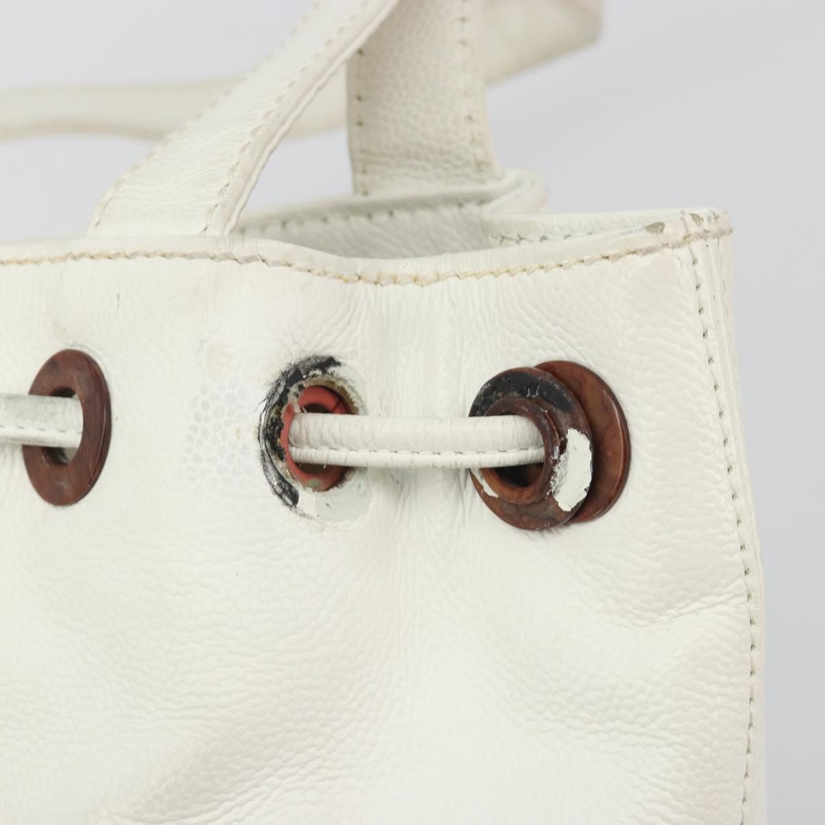 CHANEL Tote Bag Caviar Skin White Brown CC Auth BA14692
