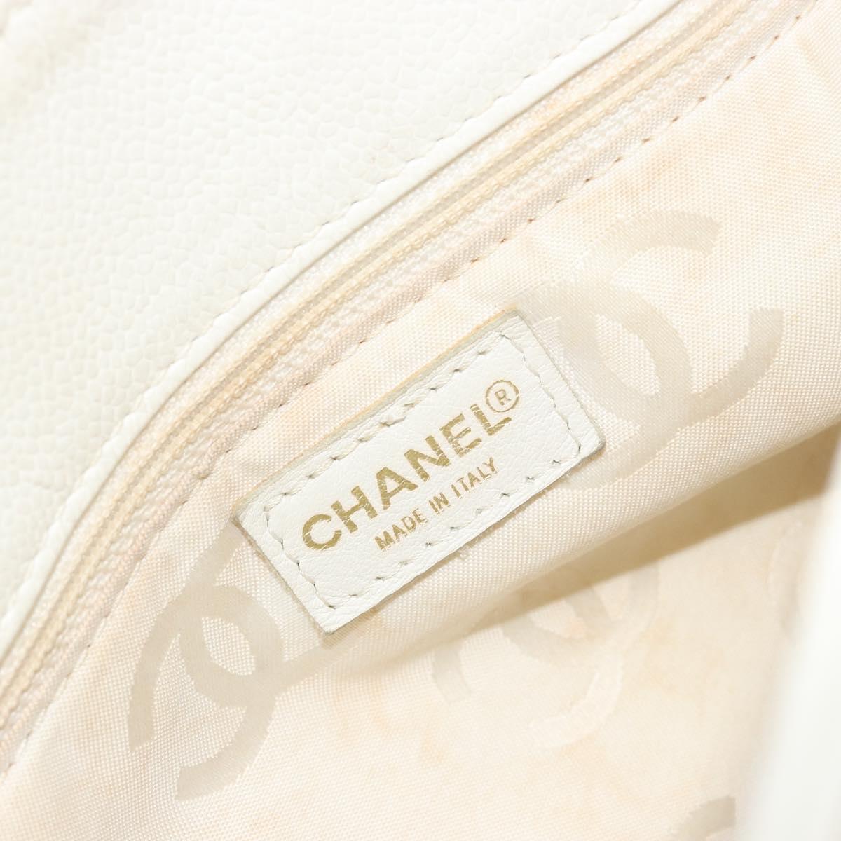 CHANEL Tote Bag Caviar Skin White Brown CC Auth BA14692