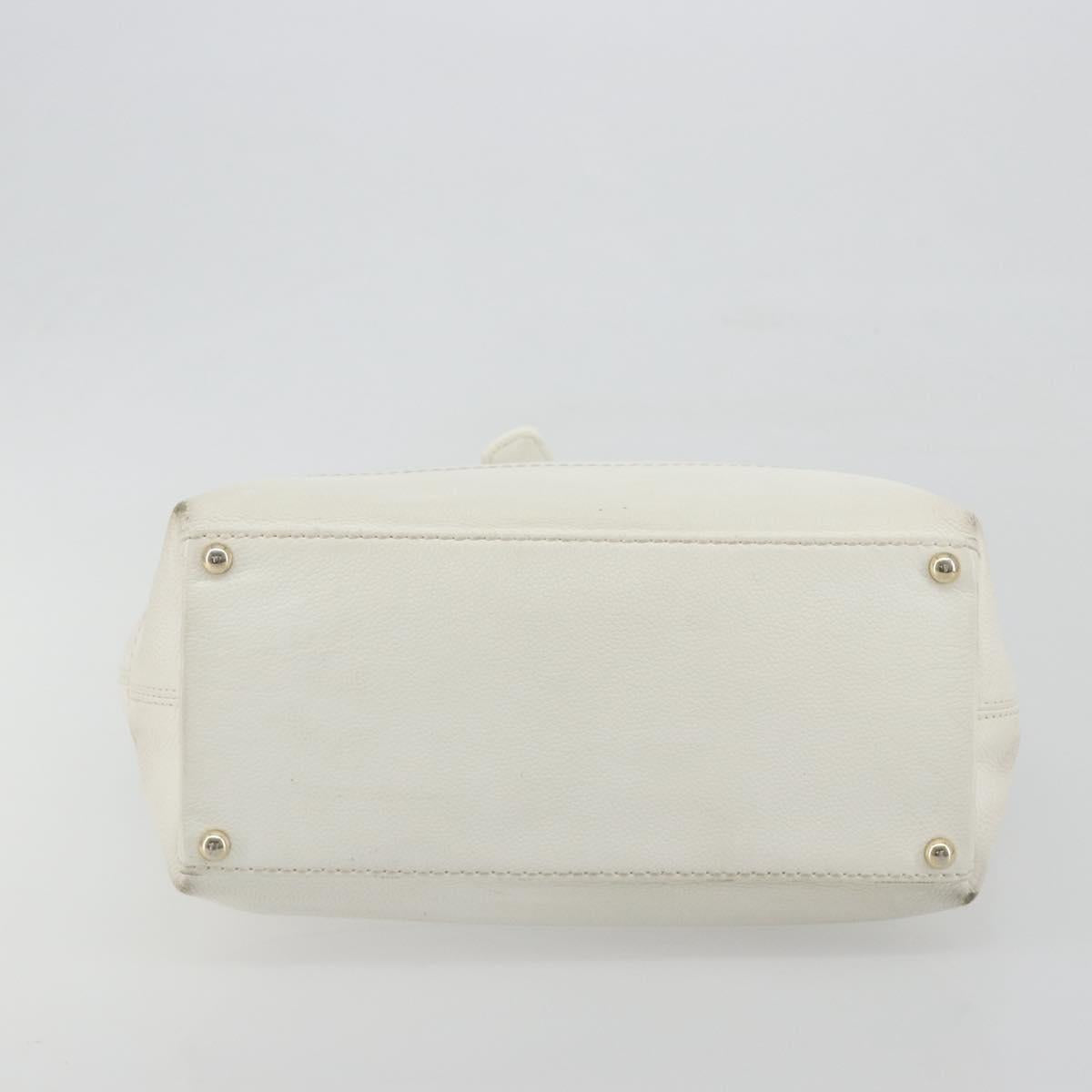 CHANEL Tote Bag Caviar Skin White Brown CC Auth BA14692