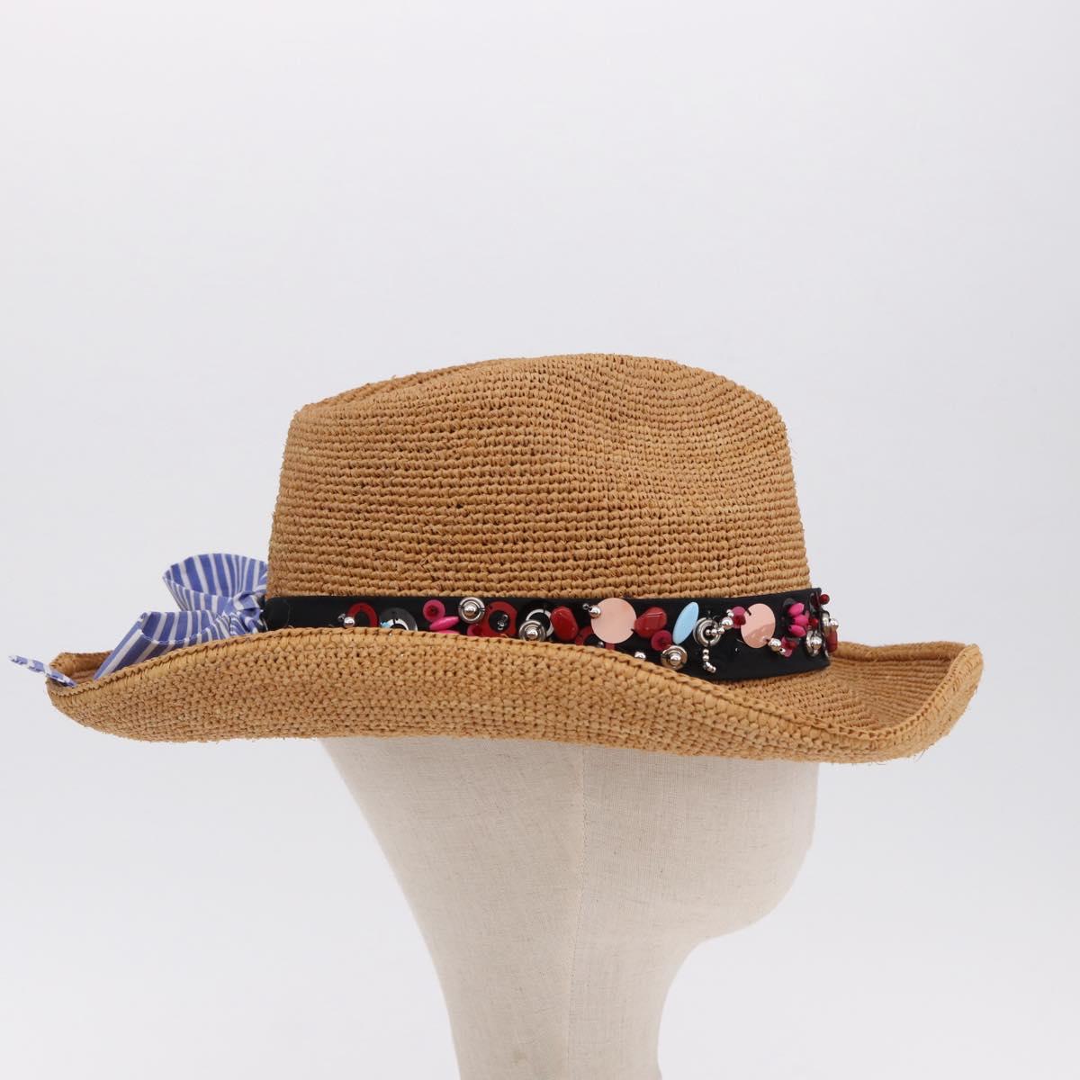 PRADA Hat Straw Brown Auth BA14694M