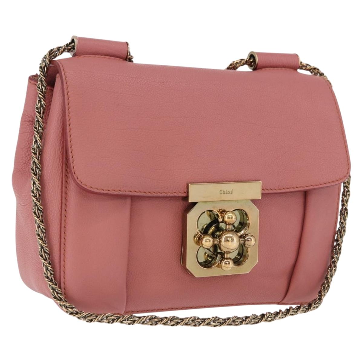 Chloe Elsie Chain Shoulder Bag Leather Pink Gold Tone Auth BA14696A