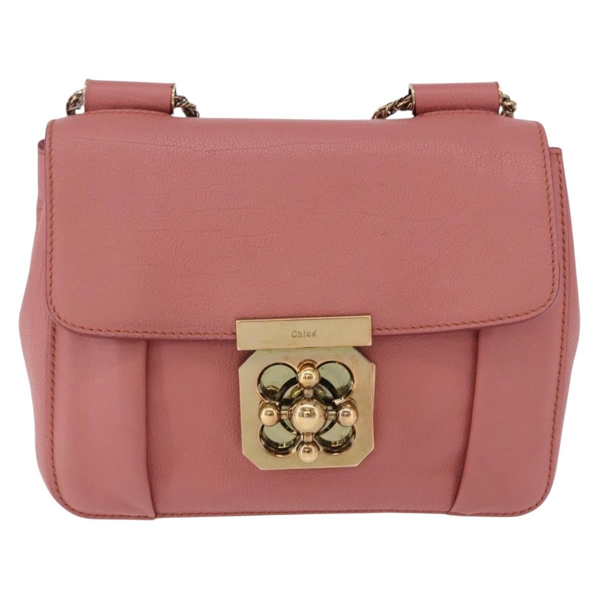 Chloe Elsie Chain Shoulder Bag Leather Pink Gold Tone Auth BA14696A