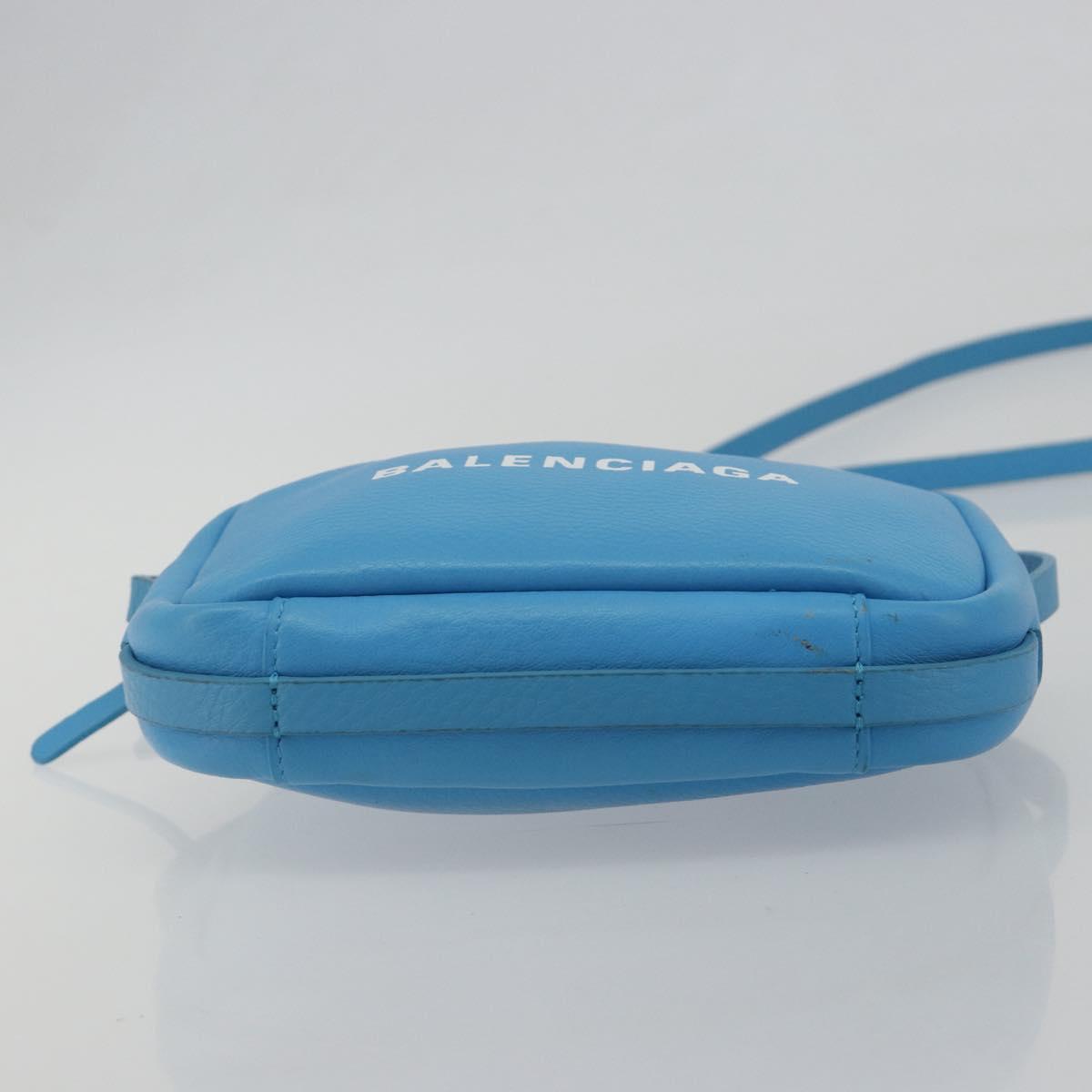 BALENCIAGA Every Day Shoulder Bag Leather Light Blue Silver 489809 Auth BA14697A