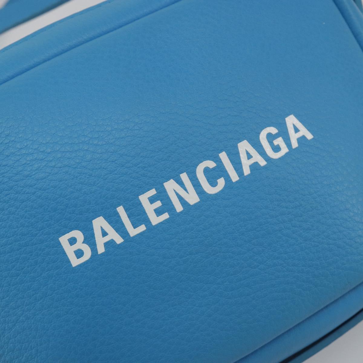 BALENCIAGA Every Day Shoulder Bag Leather Light Blue Silver 489809 Auth BA14697A