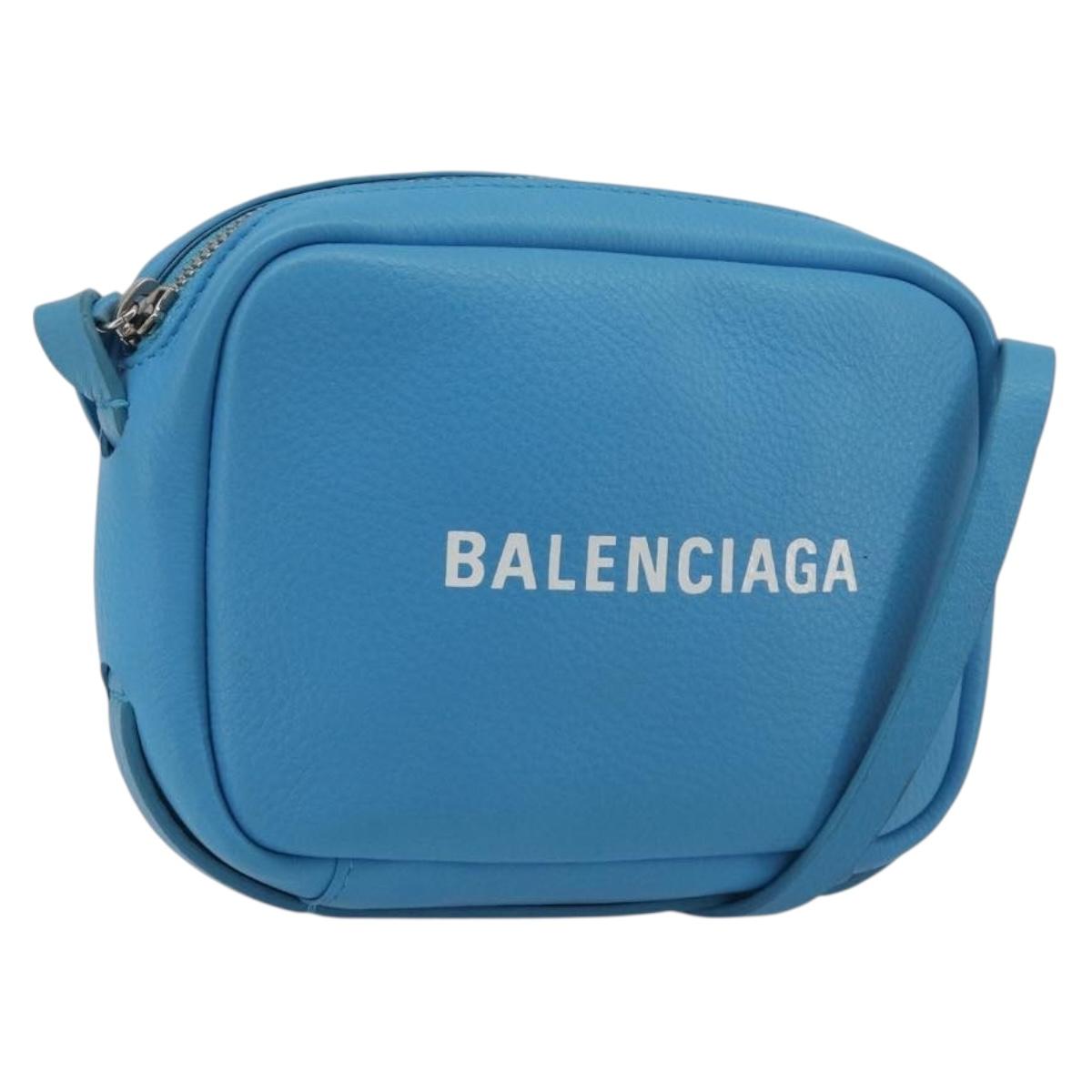 BALENCIAGA Every Day Shoulder Bag Leather Light Blue Silver 489809 Auth BA14697A