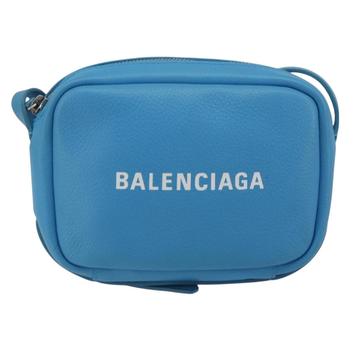 BALENCIAGA Every Day Shoulder Bag Leather Light Blue Silver 489809 Auth BA14697A