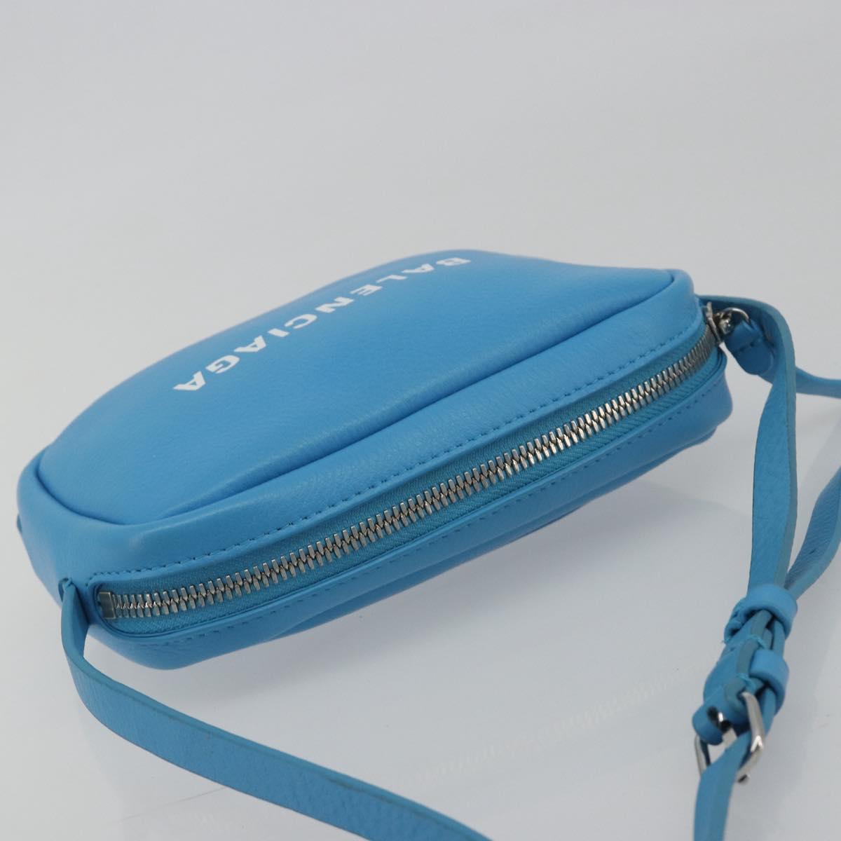 BALENCIAGA Every Day Shoulder Bag Leather Light Blue Silver 489809 Auth BA14697A