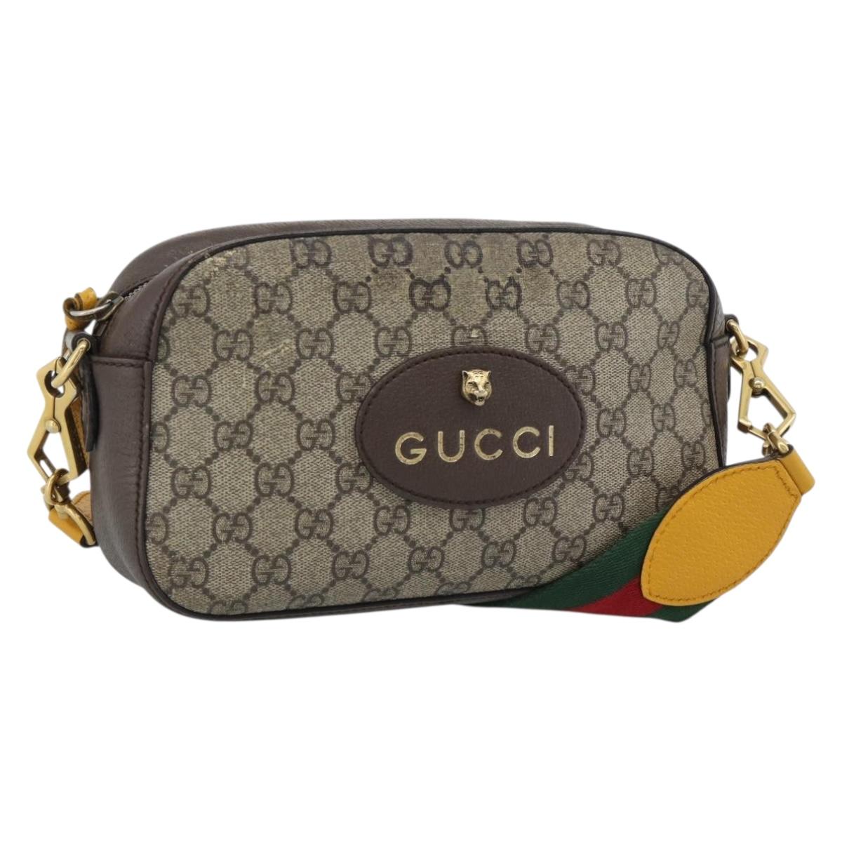 GUCCI GG Supreme Web Sherry Line Neo Vintage PVC Beige Gold 476466 Auth BA14698
