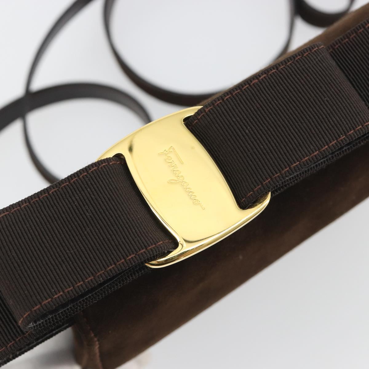 Salvatore Ferragamo Vala Shoulder Bag Suede 2way Brown Gold Tone Auth BA14706A