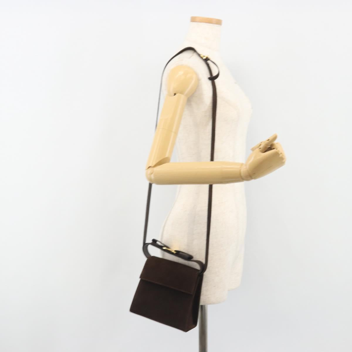 Salvatore Ferragamo Vala Shoulder Bag Suede 2way Brown Gold Tone Auth BA14706A