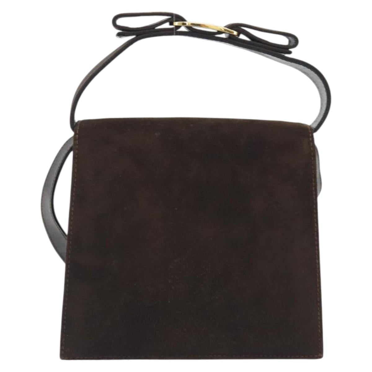 Salvatore Ferragamo Vala Shoulder Bag Suede 2way Brown Gold Tone Auth BA14706A