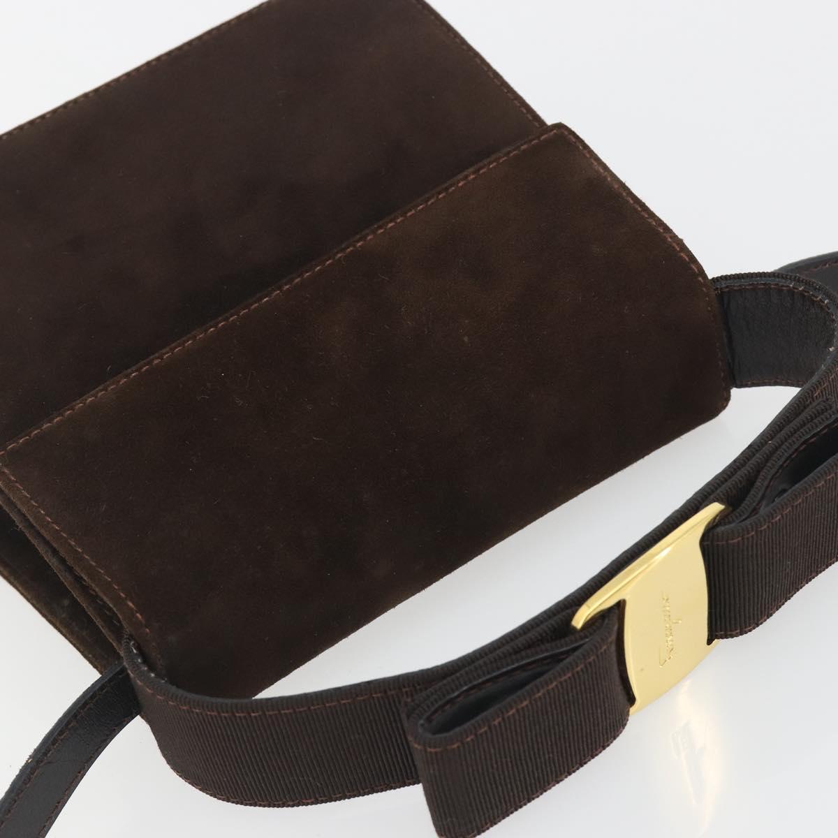Salvatore Ferragamo Vala Shoulder Bag Suede 2way Brown Gold Tone Auth BA14706A