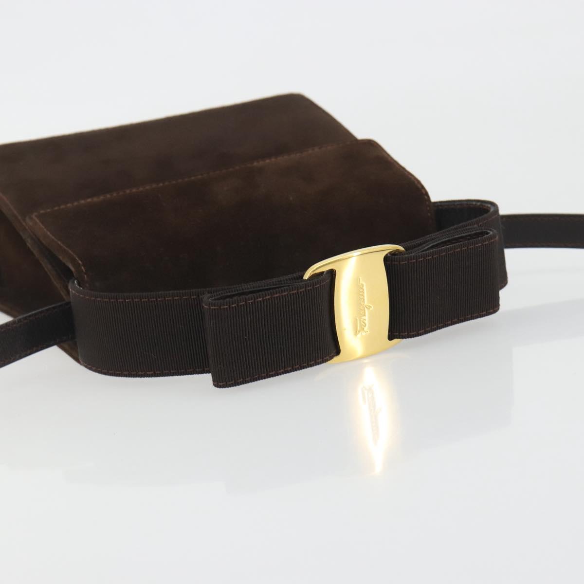 Salvatore Ferragamo Vala Shoulder Bag Suede 2way Brown Gold Tone Auth BA14706A