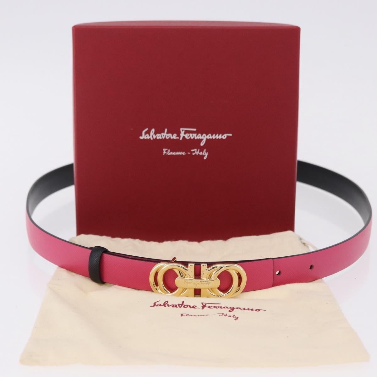 Salvatore Ferragamo Gancini Belt Leather Pink Gold Tone Auth BA14707A