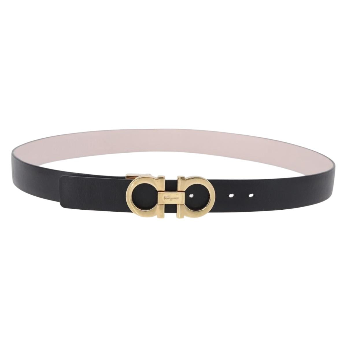 Salvatore Ferragamo Gancini Belt Leather Black Gold Tone Auth BA14708A