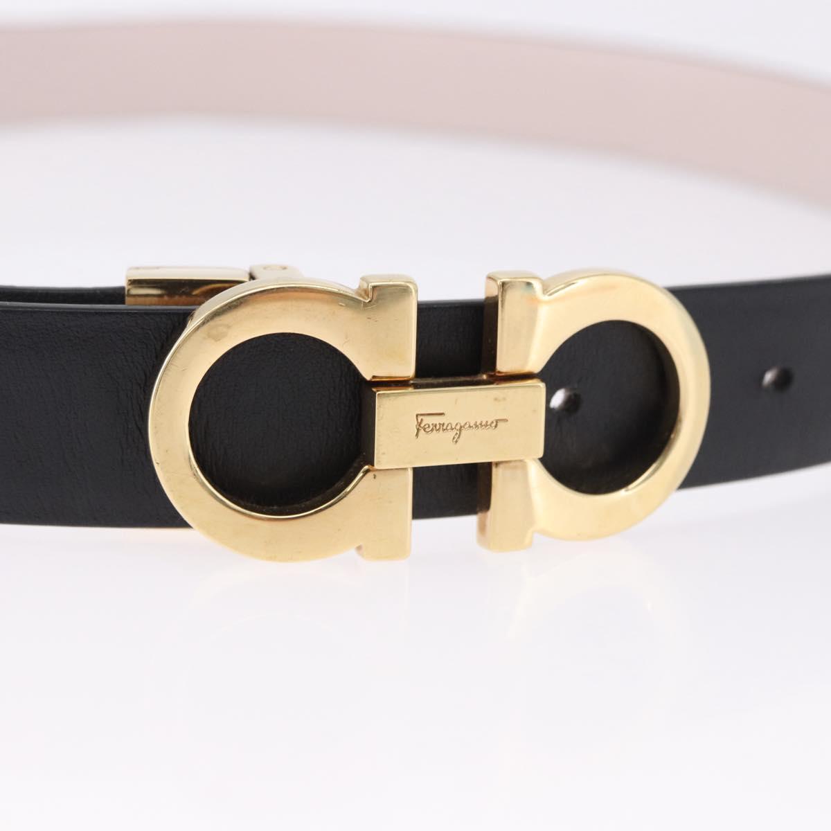 Salvatore Ferragamo Gancini Belt Leather Black Gold Tone Auth BA14708A