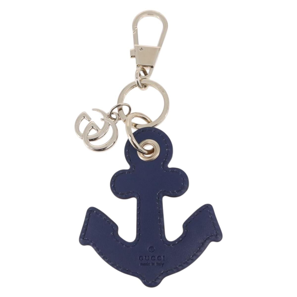 GUCCI Anchor Motif Key Ring Leather Navy Gold Tone Auth BA14709M