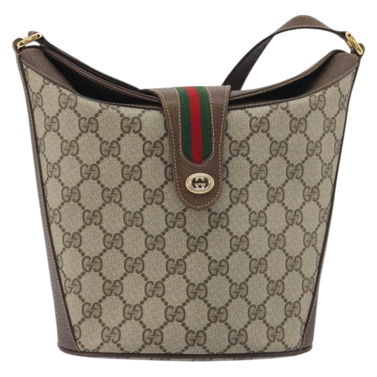 GUCCI GG Supreme Shoulder Bag PVC Beige Gold Tone 904 02 081 Auth BA14714
