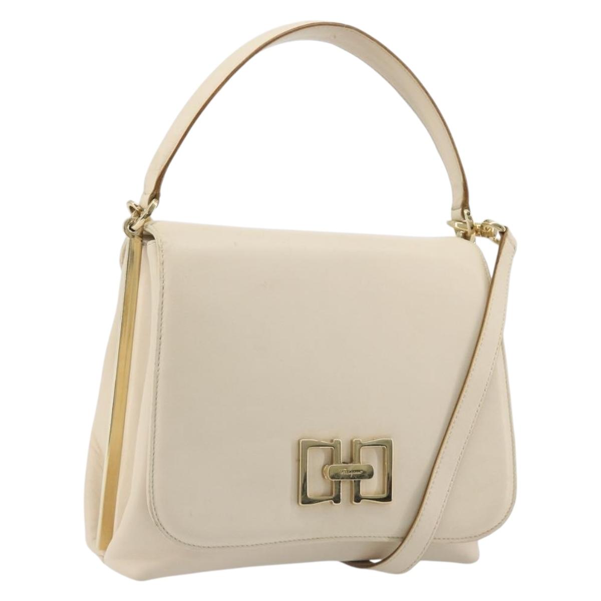 Salvatore Ferragamo Hand Bag Leather 2way Ivory Gold Tone Auth BA14715